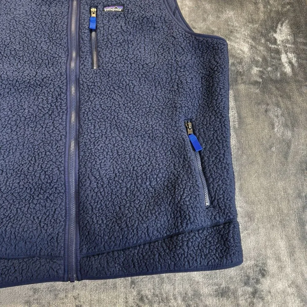 Patagonia Sz XXL Retro Pile Vest Navy Blue Mens Full Zip Gilet